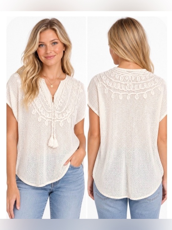 Lilly Pulitzer Tops - Lilly Pulitzer Cream Crochet Tassel Tie Short-Sleeve Tunic
